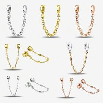 1 Piece Silver-Plated Safety Chain Charm Bead Pendant Suitable For European Brand Original Snake Chain Bracelets And Necklaces Can Be Paired With DIY Accessories For Women's Everyday Wear Mother's Day And Valentine's Day Gift