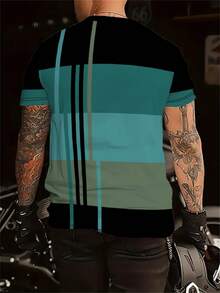 男士3D条纹趣味T恤 - 休闲涤纶圆领T恤，可机洗 - 彩色 - 查看 3