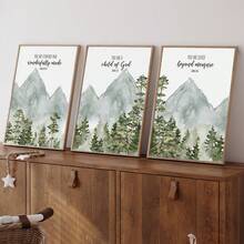 3 Stücke christliche Kinderzimmer Dekoartikel Baby Bibelvers Wandkunst Aquarellprint Bibelvers Muster Natur-Themen Wandkunst Wald Kinderzimmer Dekoration Vintage-Stil Heimdekoration gerahmte Wandkunst Wohnzimmer Dekoration Raumdekoration Heimdekoration