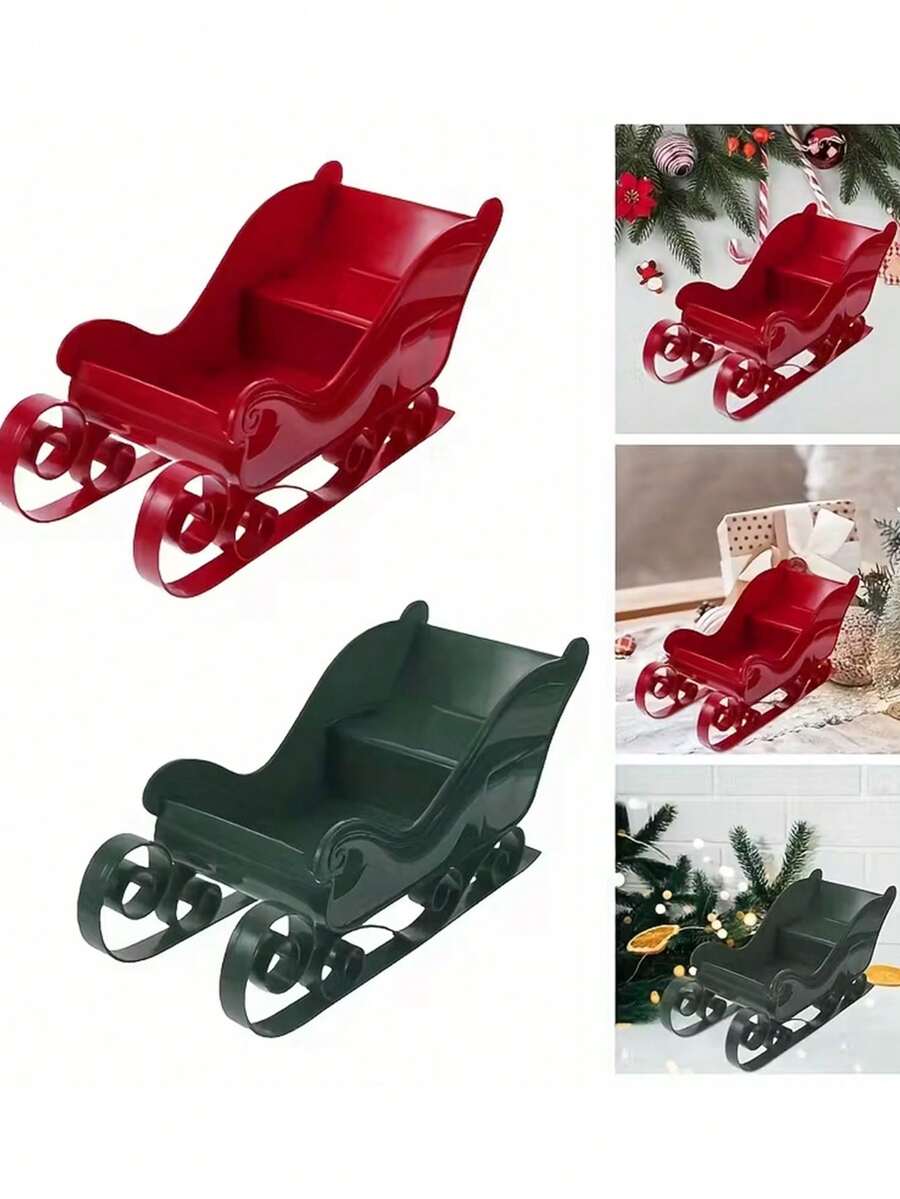 Christmas Sleigh Decoration Gift Car, Christmas Decoration Big Sleigh Decoration, Winter Sleigh Gift Candy Storage Container, Candy Rack Storage, Christmas And New Year Party Decoration Supplies Christmas Sleigh Scooter Mini Plastic Sleigh Winter Skiing Decoration.