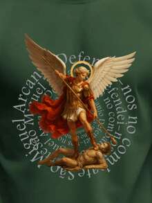 Catholic T-Shirt SAINT MICHAEL THE ARCHANGEL SPIRAL WRITING Unisex 100% Cotton - Green - View 2