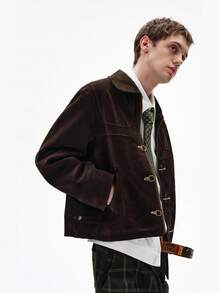 American High-End Deconstruction Splicing Airplane Buckle Short Jacket For Men And Women, Autumn And Winter Retro Vintage Distressed Suede Jacket - màu nâu - Xem 3
