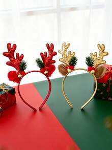 1pc Christmas Deer Horn Headband, Decorated With Bells, Sequins And Hair Clips, Suitable For Parties, Gatherings And Other Occasions, Children Party Decoration Hair Accessory - Multicolor - View 4