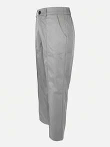 Pantalones rectos de unicolor con cremallera y botón de la marca Jessfine, en color gris, elegantes para ir a la oficina o para usar en primavera y verano - Gris - Ver 4