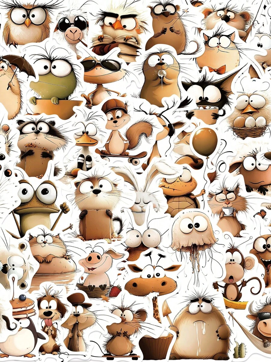 50PCS Animal Art Stickers Rabbit Frog Various Animals Collection Decor Notebook Luggage Motorcycle Laptop Refrigerator Sticker