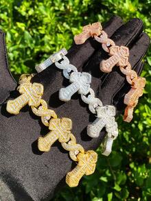 DUBSS 1 pieza Pulsera de cruz infinita con efecto de hielo para hombres, joyería de hip hop chapada con circonita cúbica 5A - Plateado - Ver 1