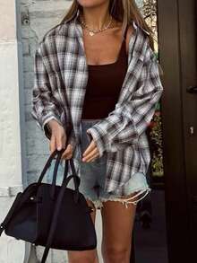 Look Polly Women's Casual Punk Streetwear Print Gingham Christmas Concert Outfits For Women Old Money Style Vintage Button Up Shirt Christmas Clothes Thanksgiving Shirt Beach Elegant Blouses For Women