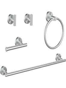 5件套不锈钢浴室配件：毛巾杆、毛巾环、卫生纸架、毛巾挂钩、浴袍挂钩 - 壁挂式201不锈钢五金套装，适用于家居展厅和酒店浴室卫浴产品、家居装饰、整洁的储物架、浴室洁具、浴室五金套装、浴室配件、浴室工具 - 彩色 - 查看 16