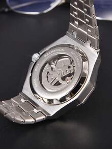 LONGLUX 1pc Men's Hollow Automatic Mechanical Watch, Waterproof Steel Band Wrist Watch, Suitable For Daily Wear & Gift - Blue - View 6