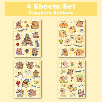 4pcs Cute Animal Graffiti Capybara Stickers Are Perfect Decorative Items For Cabinets, Phones, And Computers.