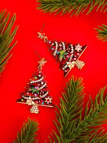 1 Pair Christmas Rhinestone Christmas Tree & Star Earrings, Women's Christmas Gift Jewelry - Christmas Tree Earrings - View 5