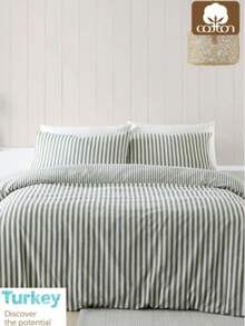 2/3-Pieces Turkish Cotton Woven Duvet Cover Set | Duvet Cover And Pillowcase, Modern Bedding For Bedroom, 150*200 Cm, 200*200 Cm, 200*220 Cm, 220*240 Cm - màu xanh lá - Xem 1