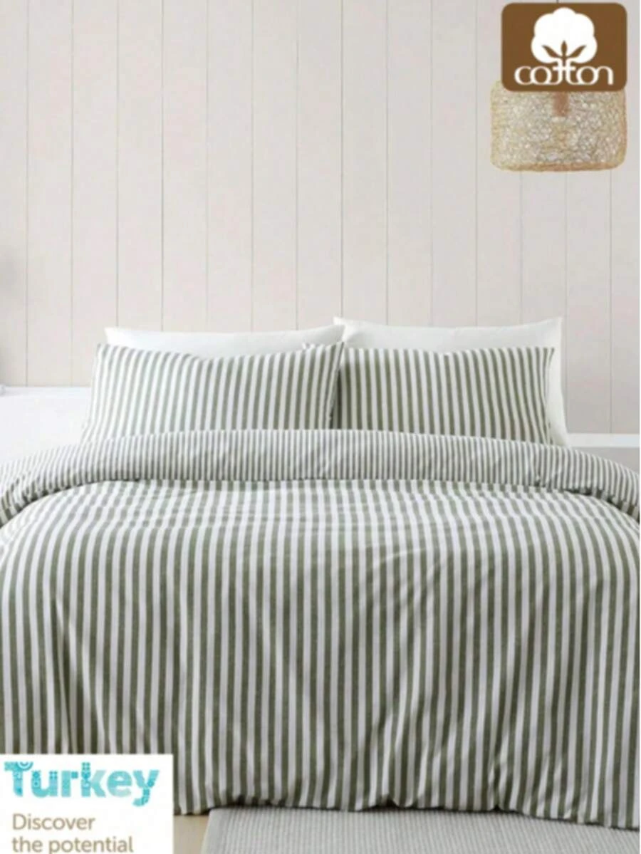 2/3-Pieces Turkish Cotton Woven Duvet Cover Set | Duvet Cover And Pillowcase, Modern Bedding For Bedroom, 150*200 Cm, 200*200 Cm, 200*220 Cm, 220*240 Cm - màu xanh lá - Xem 1