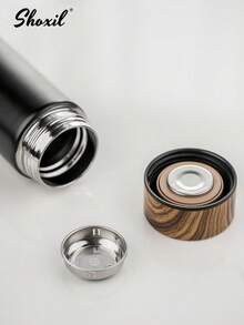 shoxil 3 件套咖啡礼品套装，包含 1 个 400 毫升不锈钢水瓶、2 个 80 毫升咖啡杯、带皮套的咖啡壶和卡瓦杯、带木纹盖的保温杯、旅行金属水瓶和水杯 - 彩色 - 查看 5