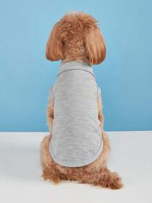 1 件休闲无袖衬衫，适合小型犬、泰迪熊、贵宾犬，简约纯色，春夏季 - 灰色 - 查看 4