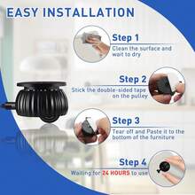 重型、耐磨、静音、省力的旋转脚轮，可 360 度旋转并带刹车，适用于储物箱、家用电器、桌腿和移动花盆——省力工具。 - 黑色 - 查看 5