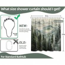 Mountain Shower Curtain Forest, Nature Shower Curtains For Bathroom, Rustic Woodland Pine Tree Landscape Bathtub Curtain Men Bath Decor, Waterproof Polyester Fabric With Hooks (Green,72x72in){"Color_name":"Green","Size_name":"70\"Wx72\"L(Packof1)"} - 多色15 - 查看 6