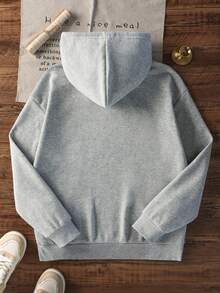 女式新款图案印花宽松保暖内衬连帽运动衫，冬季 - 淺灰色 - 查看 4