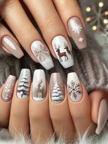 24pcs Christmas Style Winter Reindeer & Pine Tree Removable Press-On False Nails - Brown - View 9