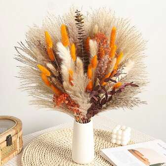 70 Pcs Boho 17in Artificial Pampas Grass - Fluffy Orange Dried Flowers For Home & Beauty Decor, Perfect For Christmas, Summer, Graduation, Independence Day & Fall