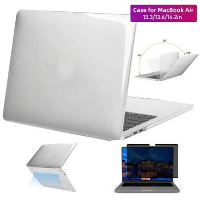 2-in-1 Schutzhülle kompatibel mit MacBook Air 13,3"/13,6" & Pro 13,3"/14,2" [2025-2018] - Hartschalenetui mit magnetischem Datenschutzbildschirmschutz, kratzfest und abweisend gegen Fingerabdrücke