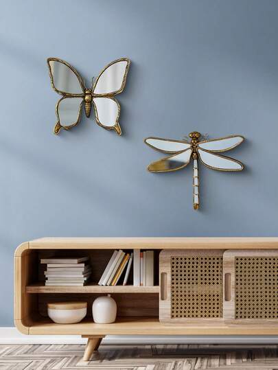 1pc Luxury Retro Distressed Resin Dragonfly & Butterfly Wall Decor, Creative Living Room Background Wall Hanging, Home Decorative Crafts