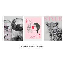 1/3件套无框粉色豹纹扑克牌墙饰，黑白豹纹粉色文字印花，复古动物图案海报，卧室装饰，宿舍必备，派对装饰 | 趣味海报，礼品创意 - 彩色 - 查看 11