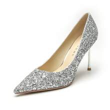 8819 French Pointed Toe High Heels Women New Crystal Glitter Wedding Shoes Silver Bridesmaid Shoes Stiletto Pumps Elegant Evening Party Dress Shoes For Women - 銀色[8cm] - 查看 6
