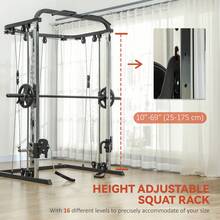 SOOZIER 3 In 1 Smith Machine, Multi-Functional Power Cage With Cable Crossover System, Pull Up Station, 16-Level Squat Rack And Barbell Bar, Home Gym Machine - Black - View 7