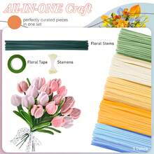 500 Pcs Pipe Cleaners Flower Kit, 20pcs Green Floral Wires, 1pc Gardening Tape, 150pcs Stamen, Pipe Cleaners Craft, Chenille Stems For DIY Art Projects Creative Gift - 藍黃色 - 查看 2