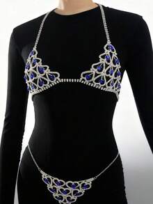 European And American Blue Crystal Bikini Set Party Necklace Body Chain Sexy Summer Beach Underwear Chain Wholesale