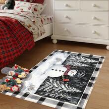 1 pièce Paillasson en TPR imitation laine avec imprimé sapin de Noël et bonhomme de neige, tapis de salle de bain, tapis de cuisine, tapis de buanderie, décoration de fête, décoration de maison, décoration de mariage, décoration de salle à manger