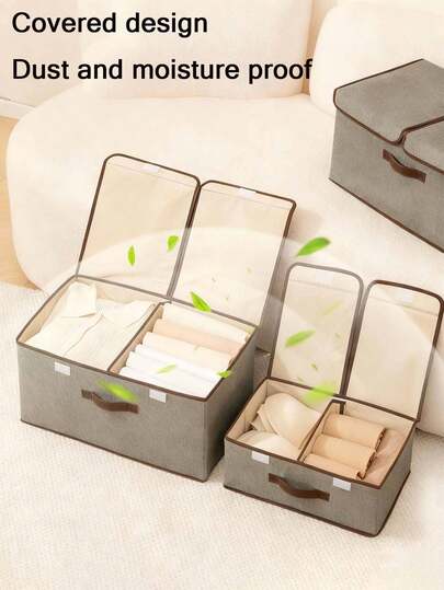 1 件超大可折叠带盖储物盒，双开口织物装饰储物箱，适用于内衣、胸罩、折叠储物盒、宿舍抽屉衣柜整理器、玩具、衣服、文件、衣柜节省空间、衣柜、卧室、家庭、宿舍、卧室配件整理器、可折叠内衣胸罩收纳盒、衣柜整理器、大容量卧室储物盒，可容纳毯子、床上用品、枕头