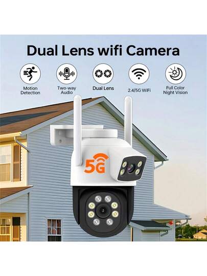 2.4/5Ghz Dual Lens Outdoor Camara Vigilancia, Security Camera ,Cctv Wifi Connect To Cellphone,355° PTZ, Motion Detection Two Way Audio,USB Powered ,Support Cloud Storage SD Card (Requires Purchase) view 6