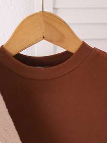 2pcs Young Girl Sweet Floral 3D Plush Long Sleeve Jacket And Solid Waist Dress Set, Autumn/Winter