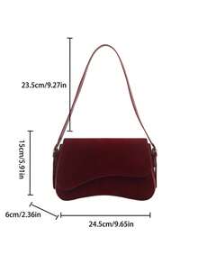 Minimalist Solid Color Shoulder Flap Bag, Classic Textured Crossbody Bag Purse For Women - Red - View 7