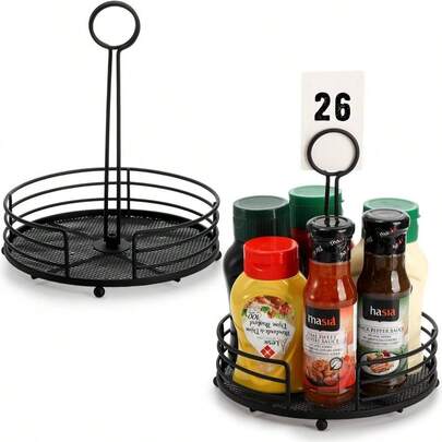 2 Pack Metal Condiment Caddy, Tabletop Spice Organizer Kitchen Pantry, Patio Tables, Countertop, Picnics, Dining Table, BBQ