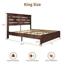 Full/Queen/King Size Platform Bed Frame With 49.2" Wooden Headboard, Farmhouse Bed Frame, Noise Free, Easy Assembly, No Box Spring Needed - Brown - View 4