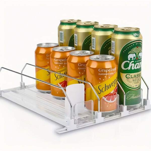 1/3/5 Set Beverage Storage Solution - Easy Glide Pusher & Propeller System, Double-Layer Partition & Secure Positioning Buckle For Fridge - Ideal For Soda Cans & Bottles, Kitchen & Desk Organization
