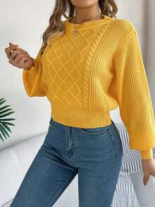 Casual Basic Cable Knit Long Sleeve Pullover Sweater, Autumn/Winter