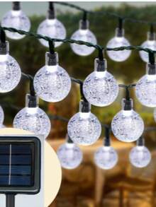 Solar-Powered Crystal Globe String Lights - 20/30/50/100/200 LED, 16.4/22.9/39.3ft Outdoor Decor For Halloween, Christmas, Thanksgiving, Weddings & Garden Parties - Warm White, Colorful & Single White Options, IP44 Waterproof