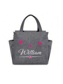 1 pieza Bolsa de almuerzo aislada con diseño personalizable de nombre y corazón, diseño de bolsillo doble, gran capacidad para lonchera de estudiante, forro de aluminio grueso - Negro - Ver 18