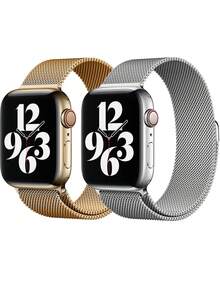 2条装男女款米兰尼斯表带,兼容 S10 46mm 42mm 44mm 40mm 45mm 41mm 38mm Ultra 2 49mm,奢华磁吸式不锈钢网状表带,兼容 Series 11 10 9 8 7 6 SE 5 4 3 2 1 - 彩色 - 查看 14