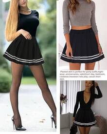 Womens Pleated Skirt School Uniform Skirt Skirt Pleated Cheer Skirt,Designed Women And Teenagers. - 黑色 - 查看 5
