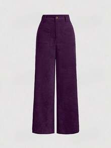 Quần nhung kẻ lưng thấp thanh lịch, màu trơn, thường ngày thu đông 2025 dành cho nữ, trang phục thiết yếu cho những buổi đi chơi thường ngày của phụ nữ vào mùa xuân, thu và đông - Bold Plum - Xem 2