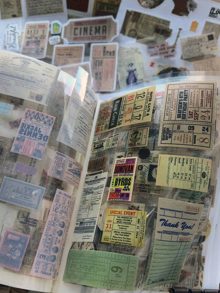 1本20张复古英文信纸、古董发票、清单DIY剪贴簿装饰贴纸本，多材质剪贴簿用品文具贴纸 - 彩色 - 查看 1