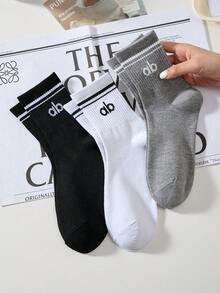 3 Pairs Women's Solid Color Sports Socks Yoga Mid-Calf Socks, Casual Minimalist Style, Comfortable & Soft, Unisex Couples Design, All Season - 彩色 - 查看 10