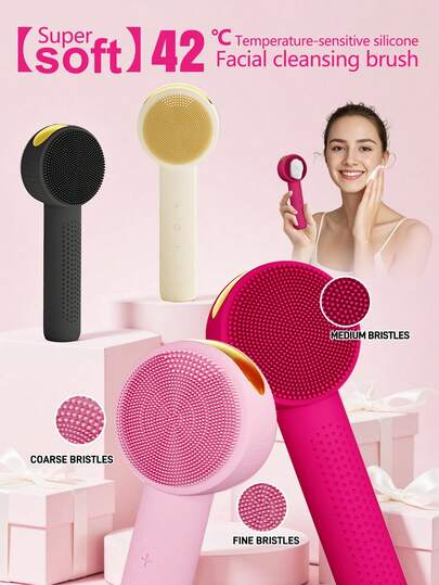 1pc Wireless Electric Silicone Facial Cleansing Brush, Silicone Electric Facial Cleanser, Super Soft Material, Double-Sided Cleansing Brush, Soft Skin-Friendly Material, Makeup Remover & Facial Cleanser, Excellent Appearance, Multiple Colors Available, 800mAh Battery, 30-60 Days Usage Per Charge, Portable, Gift, Women Gift
