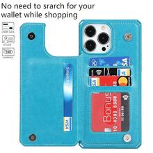 For IPhone 13 Pro Max Case With Card Holder,For IPhone 13 Pro Max Wallet Case For Women Men, Stand And Strap,Leather Shockproof Protective Phone Case Cover- Blue{"Color_name":"E-Blue"} - 多色23 - 查看 4