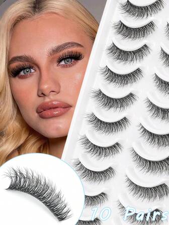 10 Pairs 3D Long Cat Eye False Eyelashes - Holiday Gift, Slim, Elongated, Thick, And Exaggerated Effects - Reusable Strip-Shaped False Eyelashes, Creating A Charming Makeup Look